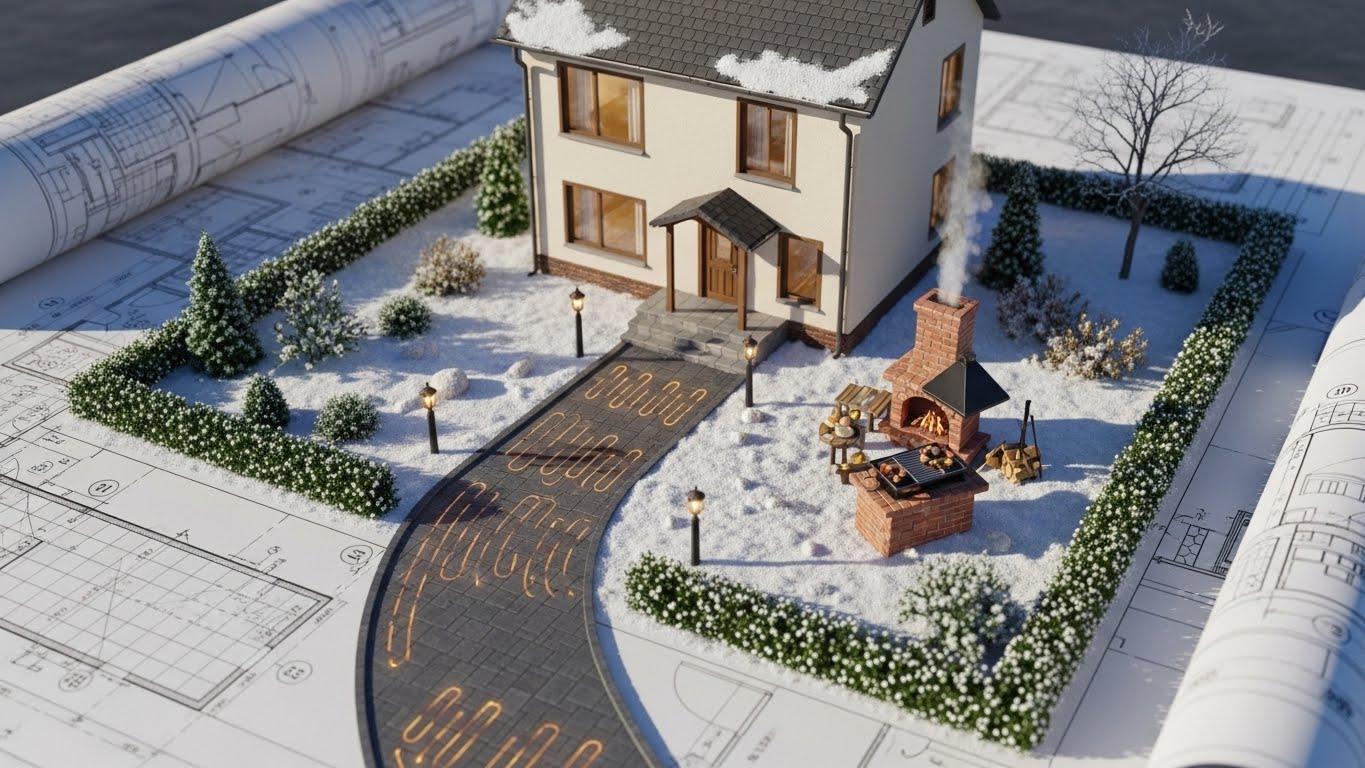 Custom outdoor living space Toronto - outdoor kitchen, fire pit, heated patio construction GTA